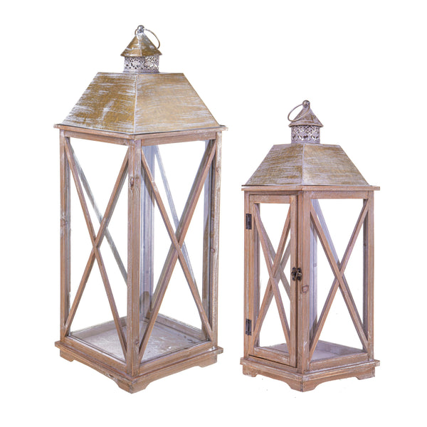 prezzo Lot de 2 lanternes en bois H 80 cm
