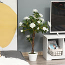 Alberello Camelia Artificiale con 21 Fiori H90 cm con Vaso Bianco e Verde