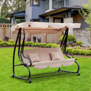 Dondolo 3 Posti da Giardino con Schienale Reclinabile per Funzione Letto Beige