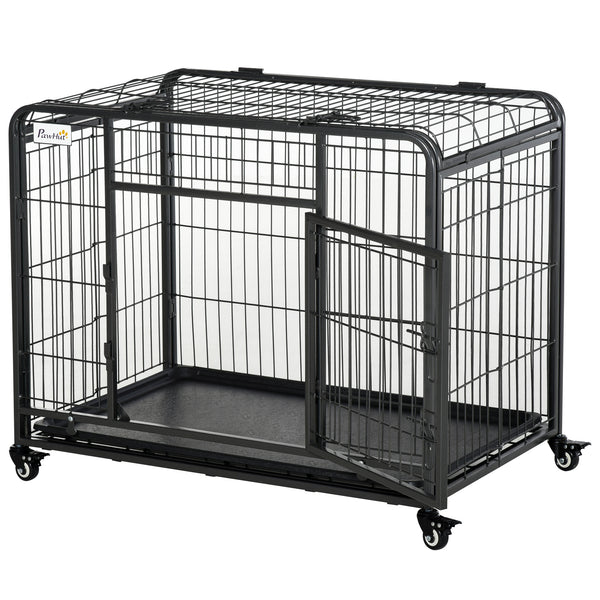 prezzo Box Kennel per Cani Pieghevole 94x58x69.5 cm a Doppia Porta con Blocco 4 Ruote e Fondo Rimovibile Grigio