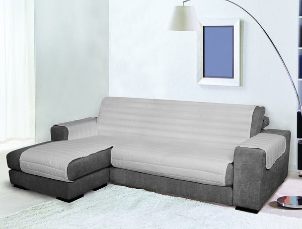 sconto Housse de canapé matelassée avec siège péninsule gauche en microfibre grise différentes tailles