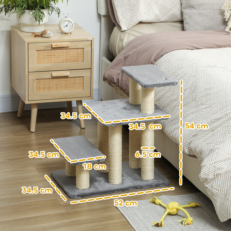 Scaletta per Cani e Gatti 3 Gradini in Peluche con Tiragraffi Sisal Grigio      