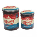 Set 2 Pouf Contenitore Tondo in MDF Birra Blu e Rosso