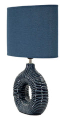 Lampada da Tavolo Seta Blu 28,5x15x43 cm in Ceramica e Ferro e Tessuto Blu      
