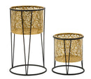 Set 2 Portavasi Ø21x40-19x22 cm in Metallo Nero e Oro