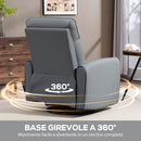 Poltrona Relax Reclinabile Manualmente con Poggiapiedi in Tessuto Effetto Pelle e Base Girevole Grigio      