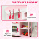 Cucina Giocattolo per Bambini 3+ Anni 55x24x86 cm con Microonde Piano Cottura e Lavandino in Legno Rosa      