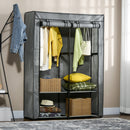 Armadio Guardaroba da Campeggio 118x49x170 cm 4 Ripiani Aperti e 2 Appendini in Tessuto non Tessuto Grigio