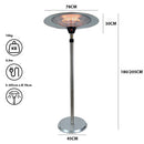 Stufa Elettrica Fungo Riscaldante Infrarossi Saturno Esterno-Interno Regolabile Argento