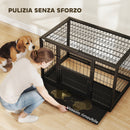 Gabbia per Cani Robusta 94x60x64 cm con Vassoio Rimovibile e Doppia Porta in Acciaio e Plastica Nero      