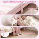 Letto Montessori per Bambini 3-6 Anni 146x76,5x54,5 cm con Sponde Anti-Caduta a Forma di Fiocco in MDF e Compensato Rosa      
