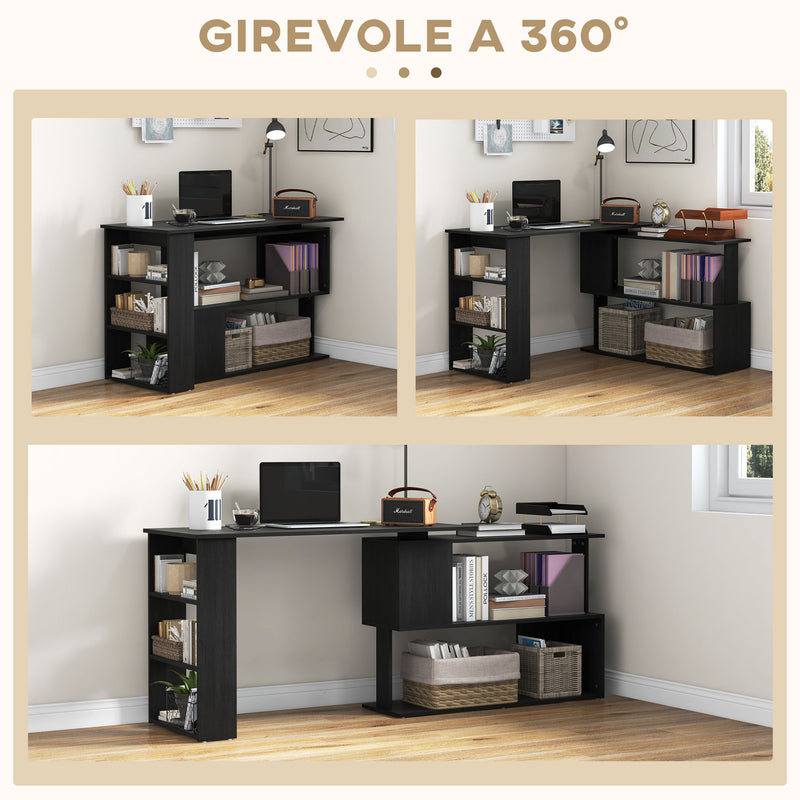 Scrivania Angolare con Piano Girevole a 360° 120x110x74,5 cm Struttura a Ripiani in Legno Ingegnerizzato Nero  
