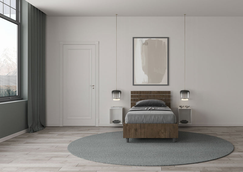 Letto Singolo Ankel Testata Doghe Inclinata  Noce Varie Misure