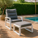 Pouf da Giardino Mikonos 67,5x53x45 cm in Alluminio e Tessuto Tecnico Grigio e Bianco 