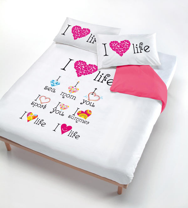 online Housse de couette avec imprimé sur le sac et taies d'oreiller I Love Life