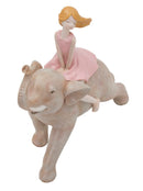 Statuetta Dolly su Elefante 22x10x21 cm in Resina Rosa
