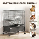 Gabbia per Conigli 75x46x94,5 cm a 4 Livelli con Piattaforme Rampe Ruote Serbatoio Acqua e Vassoio Rimovibile in Acciaio Nero      