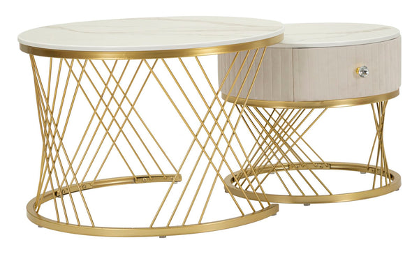 acquista Tavoli da Caffè Votix Coppia Ø70x48 cm - Ø50x43,5 cm in Pino e MDF e Metallo