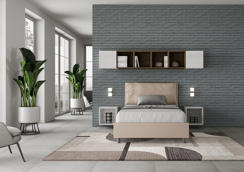 Letto 1 Piazza E Mezzo Imbottito in Similpelle Antea Large Tortora Varie Misure