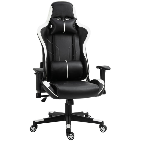 acquista Chaise Gaming Ergonomique 72x54x126-136 cm en PVC Noir et Blanc