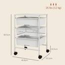 Carrello Multiuso con 3 Cestini Estraibili e Ruote 40,8x33,5x60,5 cm in Acciaio e PP Bianco