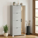 Scarpiera con Specchio 82x30x168 cm 4 Cassetti Ribalta e Armadietto 2 Ante in MDF Grigio      