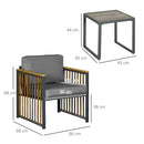 Set Tavolino e 2 Sedie da Giardino  in Acciaio e Rattan Grigio