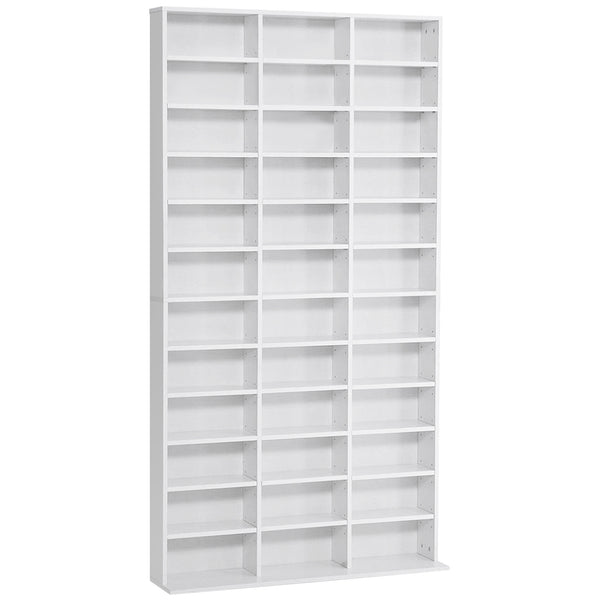 acquista Libreria Porta CD 102x23,5x195 cm con 3 Colonne da 12 Ripiani in MDF Bianco
