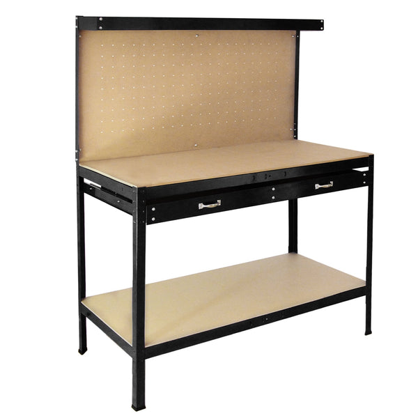 Banco da Lavoro Porta Attrezzi 120 cm in Acciaio con Parete e Cassetto Nero sconto