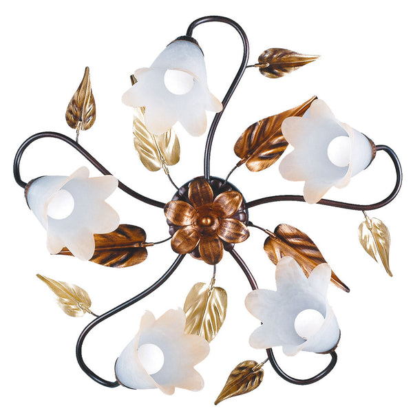 Plafonnier 5xE14 Cuivre Brun Cadre Blanc Ambre Shaded Verre E-Energy Giulia sconto