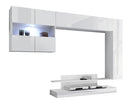Parete Attrezzata Mobili Soggiorno 2 Pensili 1 Mobile TV 1 Vetrina in Melaminico 248x40x175cm TFT Nico Bianco