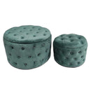 Set 2 Pouf Contenitore Ø50 cm e Ø70 cm in Tessuto Velluto Verde Salvia