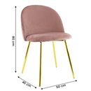 Set 4 Sedie 50x45x80 cm in Tessuto Vellutato Piedi Oro Rosa antico