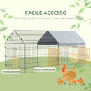 Gabbia per Conigli 220x85x103 cm a Casetta con Copertura in Tessuto e Struttura in Acciaio Argento      