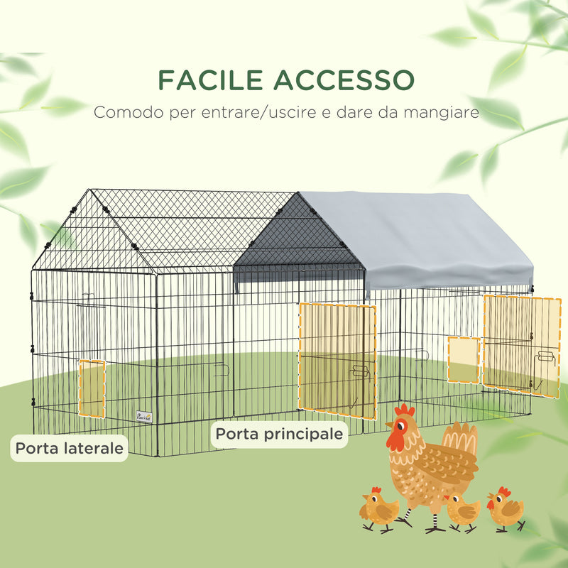 Gabbia per Conigli 220x85x103 cm a Casetta con Copertura in Tessuto e Struttura in Acciaio Argento      