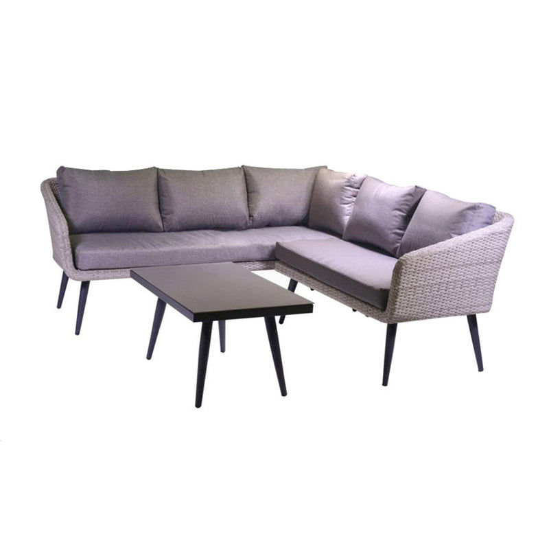 Set da Giardino Divano 5 Posti e Tavolino in Polyrattan Salem Grigio