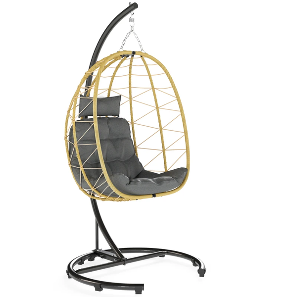 Dondolo Pensile da Giardino Pieghevole con Cuscini 102x102x195 cm in Acciaio e Rattan PE Nera Grigia e Beige online