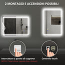 Specchio Bagno da Parete LED Antiappannamento 50x70 cm Speaker Bluetooth e Pulsanti Touch in Vetro Temperato  