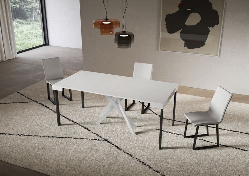 Consolle Allungabile 90-300x40x77 cm Saki Bianco Frassino Gambe Bianche 