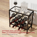 Portabottiglie Vini per 10 Bottiglie 41x22x41 cm con Piano d'Appoggio in Vetro in Acciaio Nero  