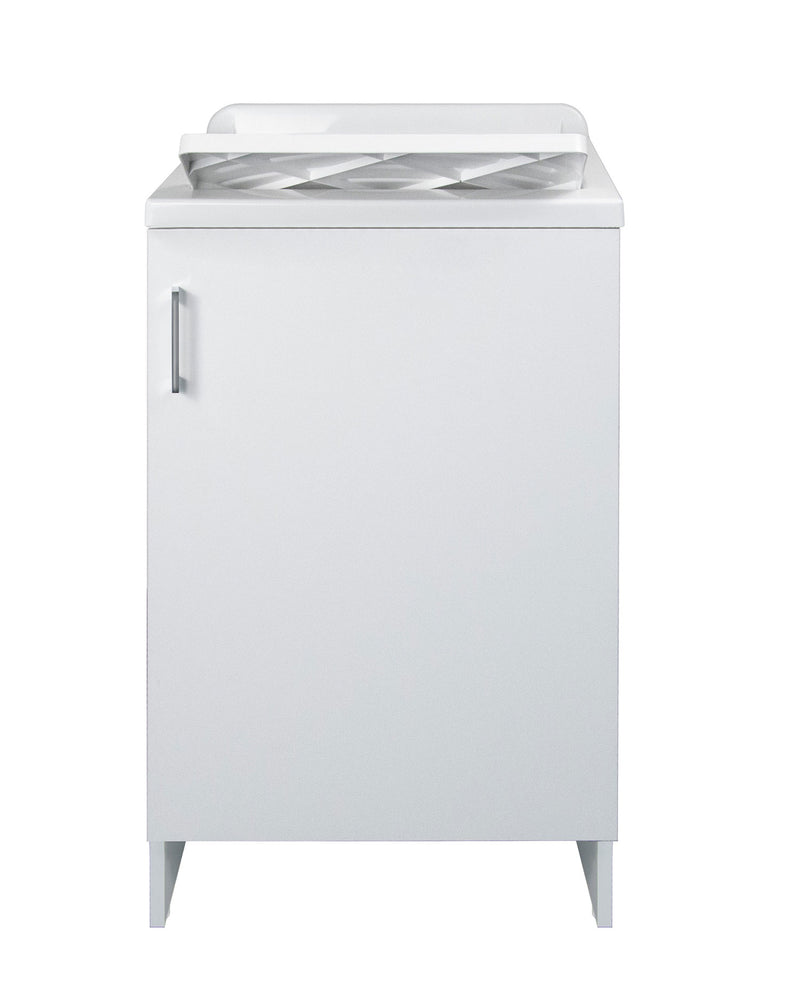 Mobile Lavatoio 1 Anta in Nobilitato 45x50x85 cm Vasca in PP con Asse in Resina e Kit di Scarico Bianco