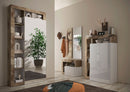 Armadio Guardaroba Ingresso con Ripiani a giorno e Specchio 90,5x30x210 cm Hamburg Bianco Lucido e Pero