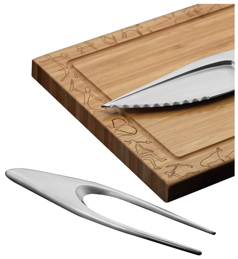 Tagliere in Legno di Bamboo con Posate per Carne