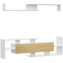 Mobile TV Ripiani e Armadietto a Ribalta con Mensola a Muro 153,6x25x42 cm Bianco e Legno Naturale 