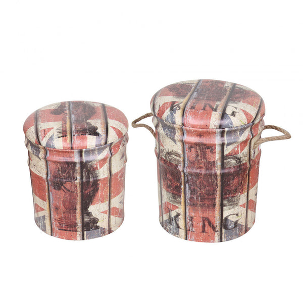 sconto Lot de 2 Poufs de Rangement Ronds en MDF Crème et Rouge