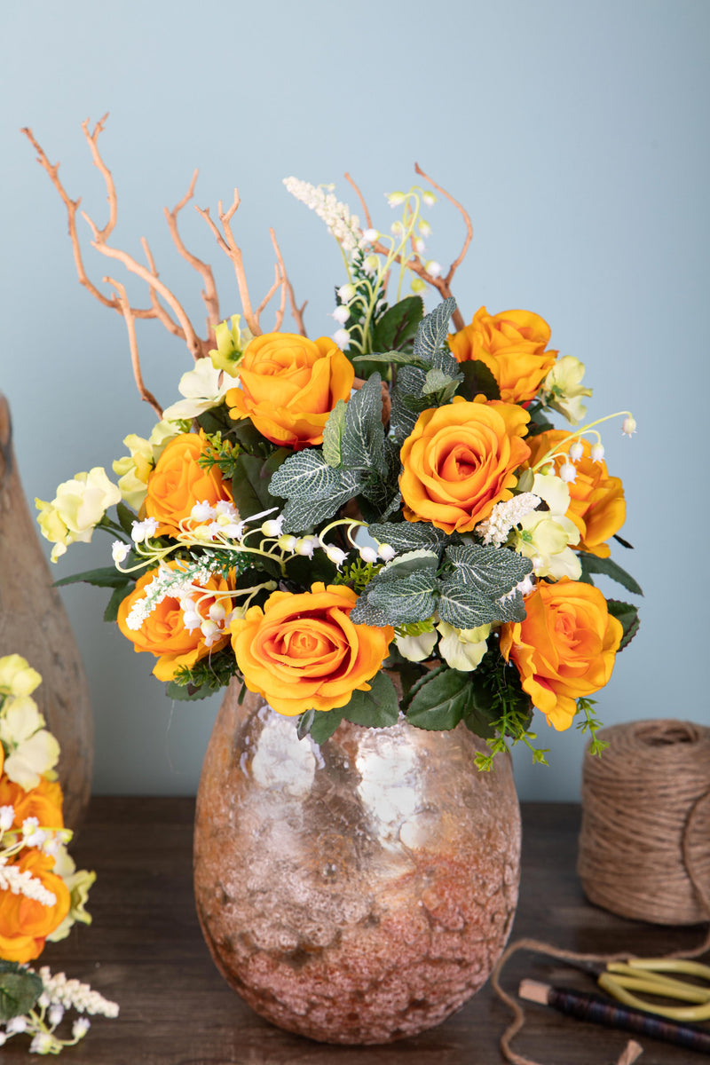 Set 2 Bouquet Artificiale Rose con Mughetti Altezza 43 cm Multicolore