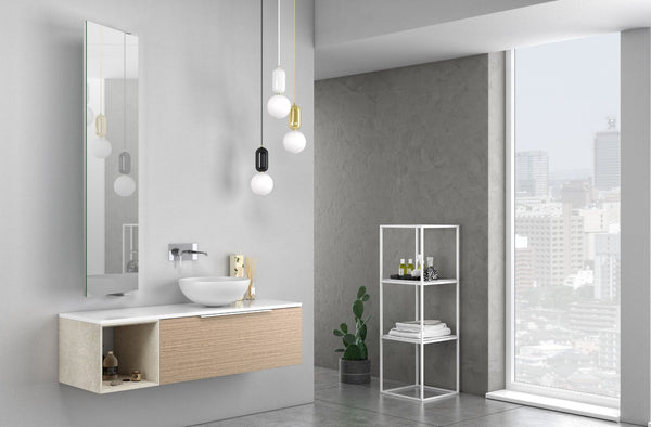 acquista Meuble de Salle de Bain Suspendu 135 cm Mactan Lavabo à Gauche et Miroir TFT Blanc et Chêne