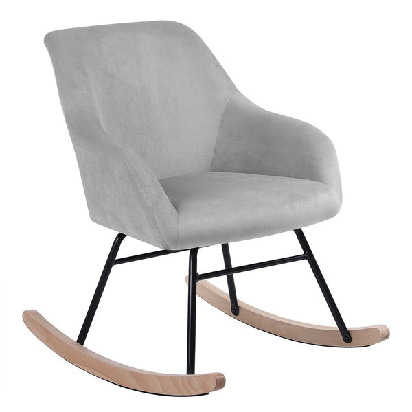 sconto Poltrona Sedia Dondolo Relax Tessuto e Metallo Imbottita Design Moderno Grigio