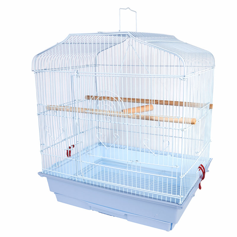 Gabbia Voliera per Uccelli 46,5x35,5x65,5 cm con 2 Mangiatoie in Ferro e Plastica Bianco  