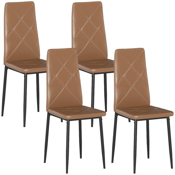 Set di 4 Sedie da Pranzo Moderne con Schienale Alto 41x50x97 cm in Finta Pelle e Acciaio Marrone Seconda Scelta acquista